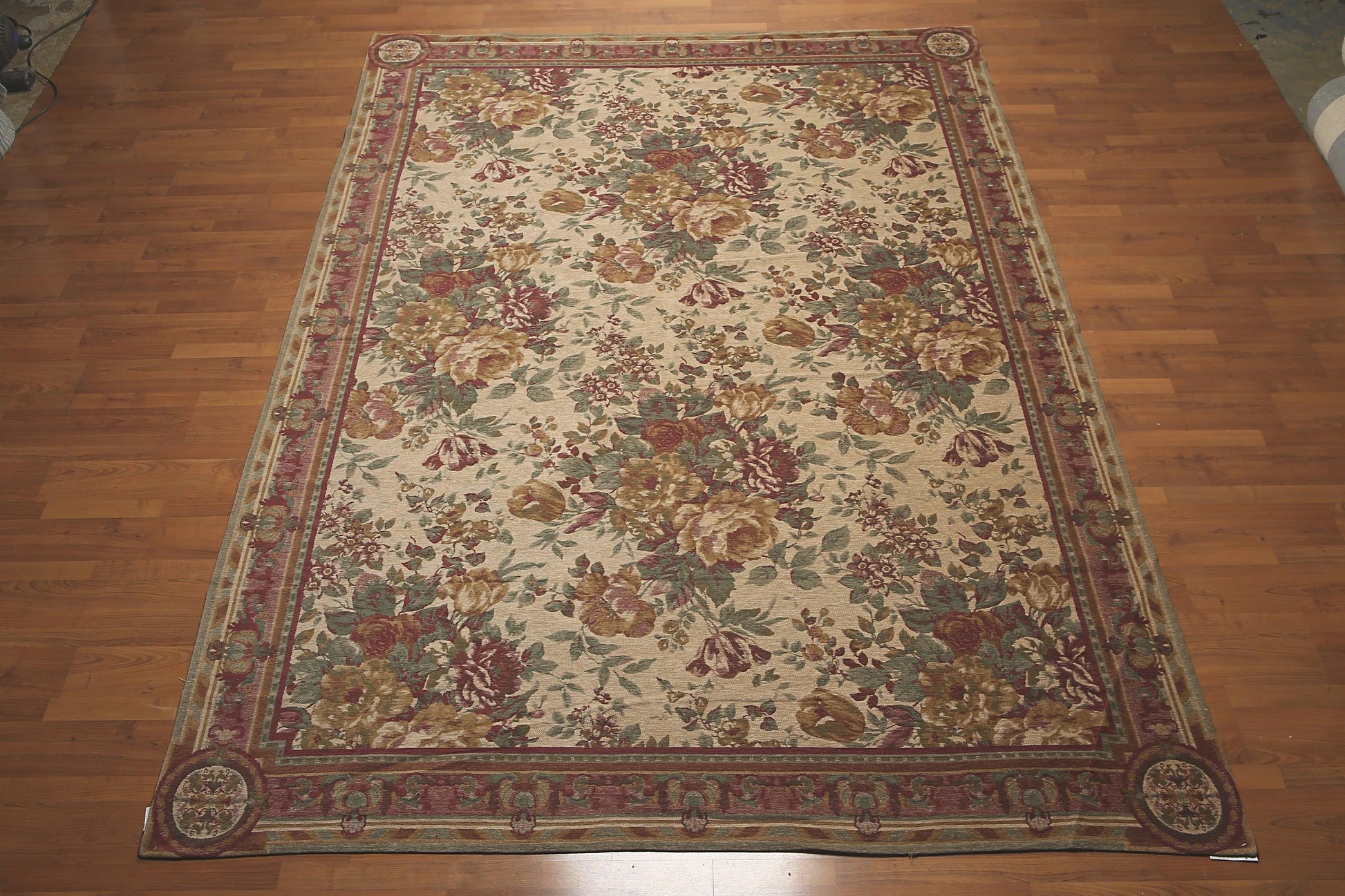 8x11 Tan Limonta Cotton & Chenille Needlepoint Italian Area Rug-2