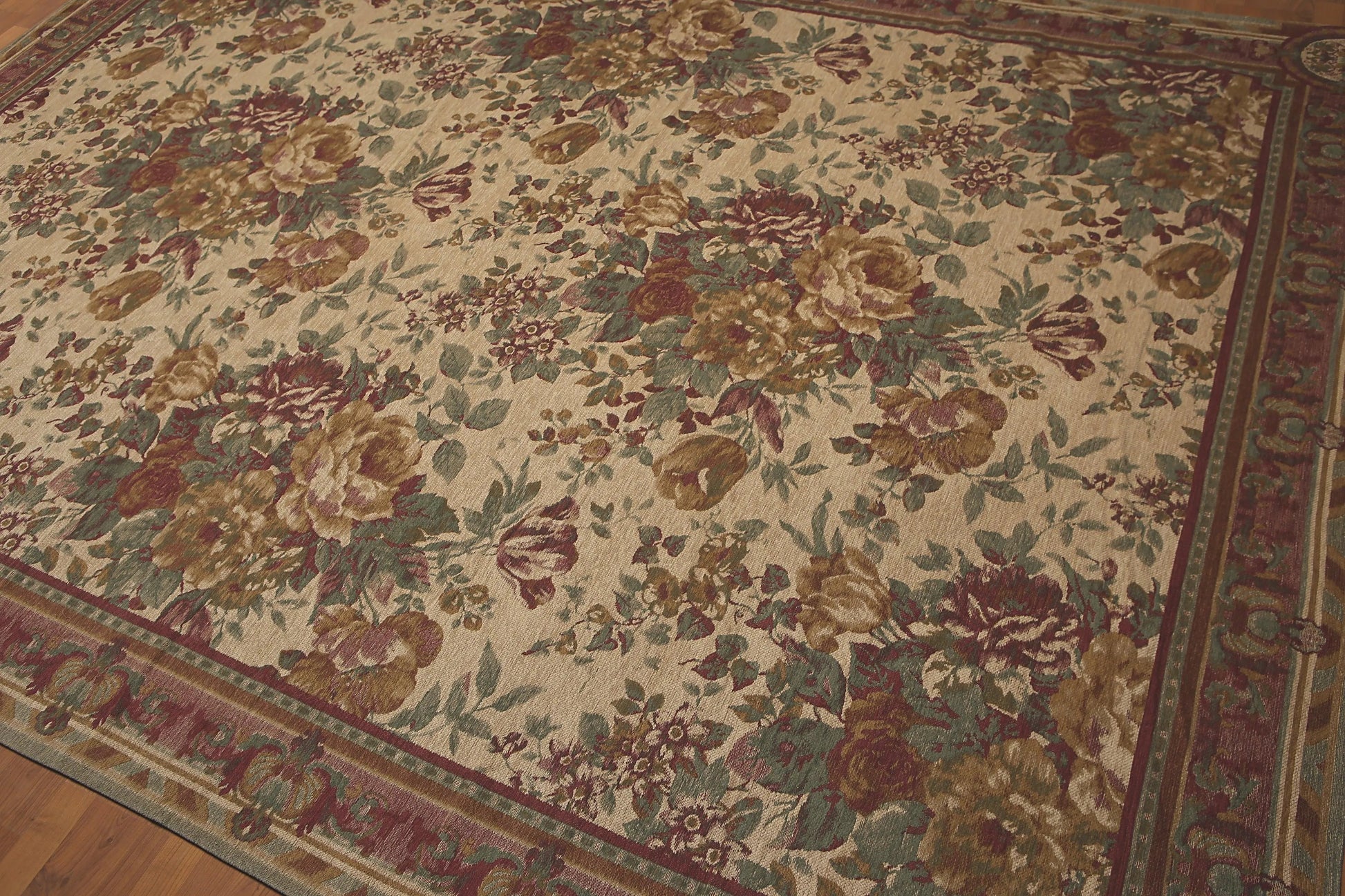 8x11 Tan Limonta Cotton & Chenille Needlepoint Italian Area Rug-3