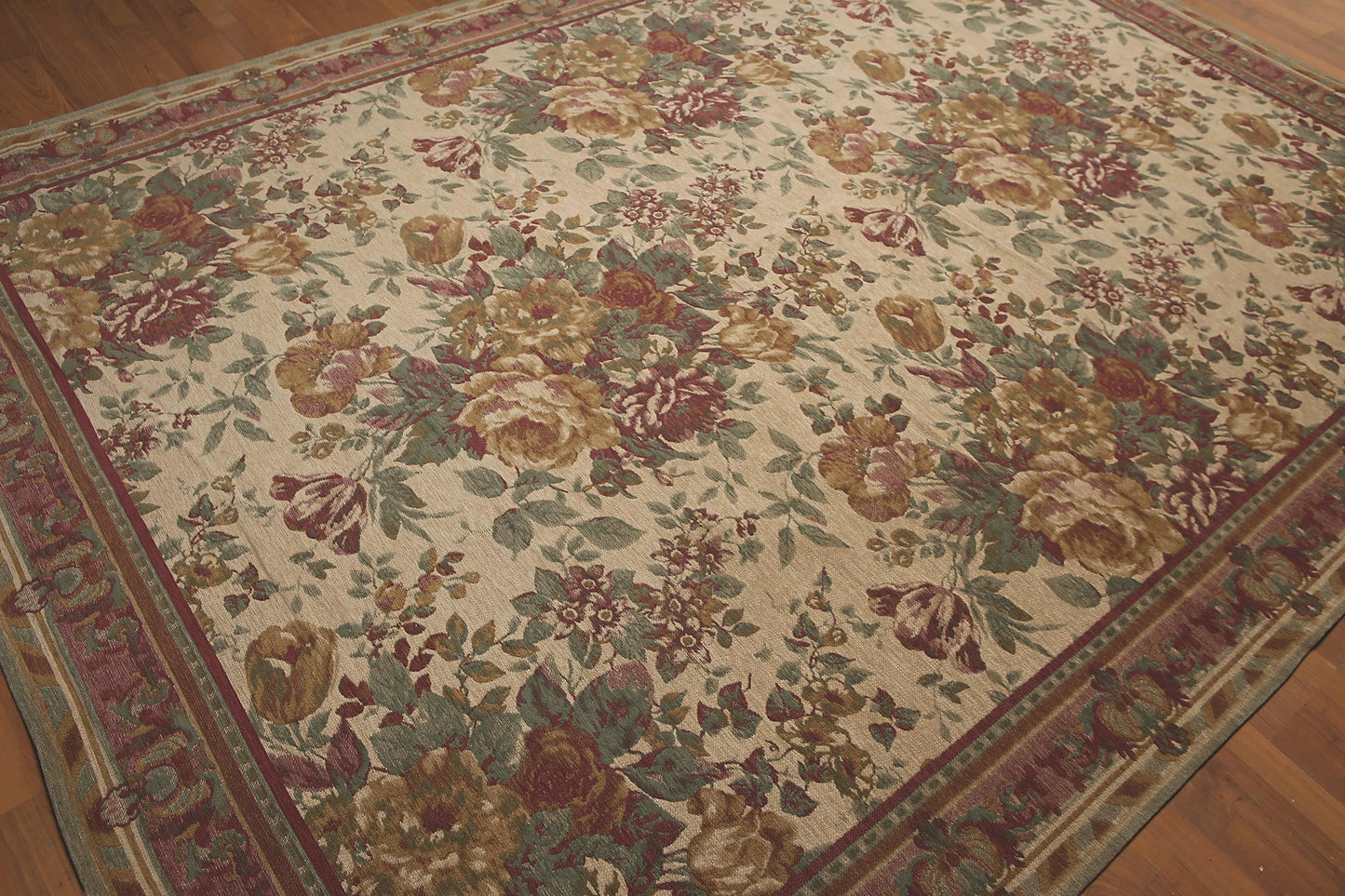 8x11 Tan Limonta Cotton & Chenille Needlepoint Italian Area Rug-4