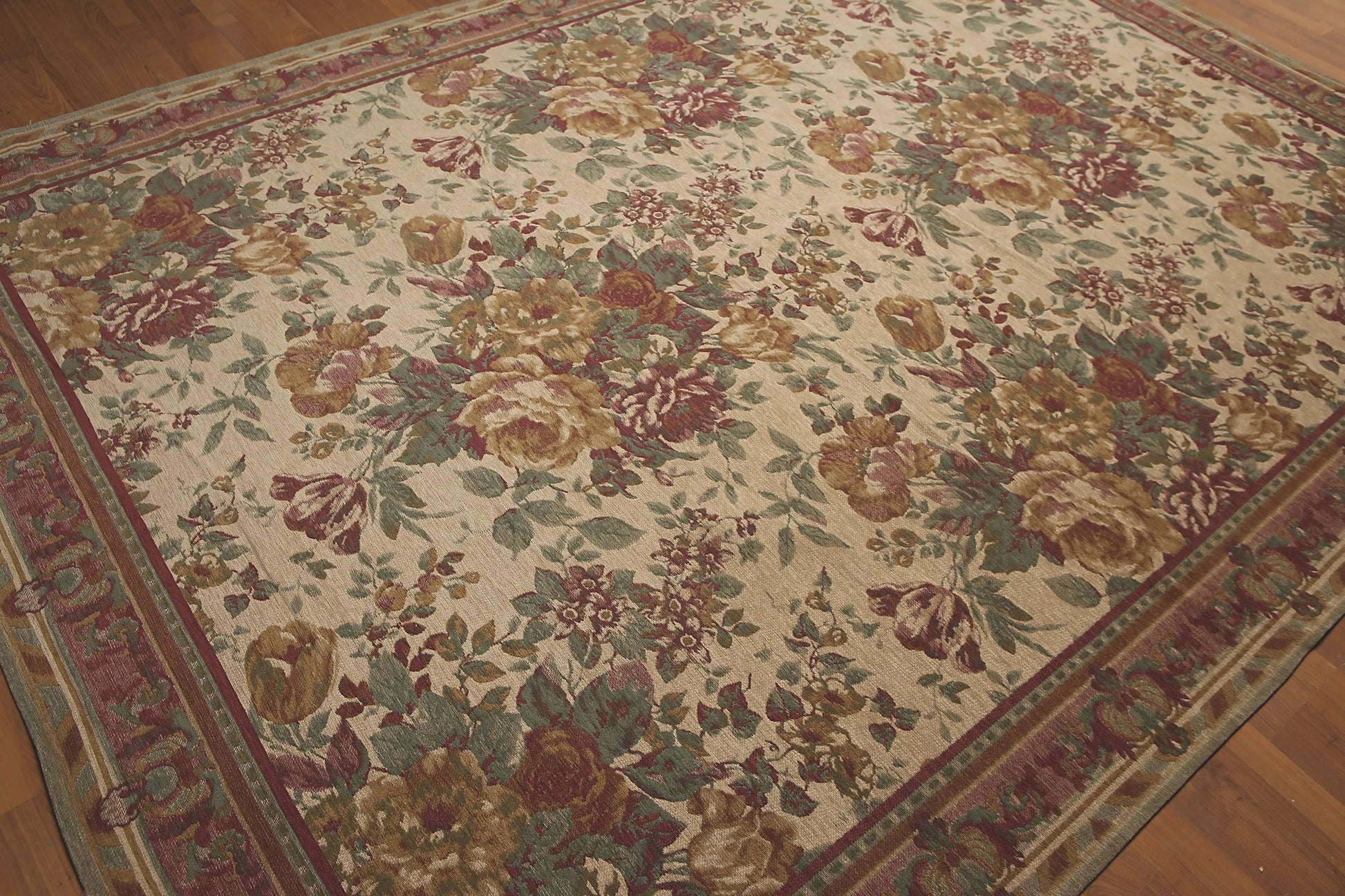8x11 Tan Limonta Cotton & Chenille Needlepoint Italian Area Rug-4