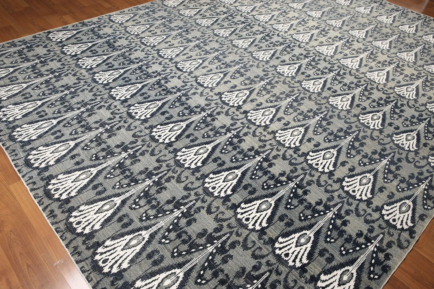Stone wash Super fine Hand Knotted 200KPSI Ikat Area Rug 100% Wool 9' x 12'-1