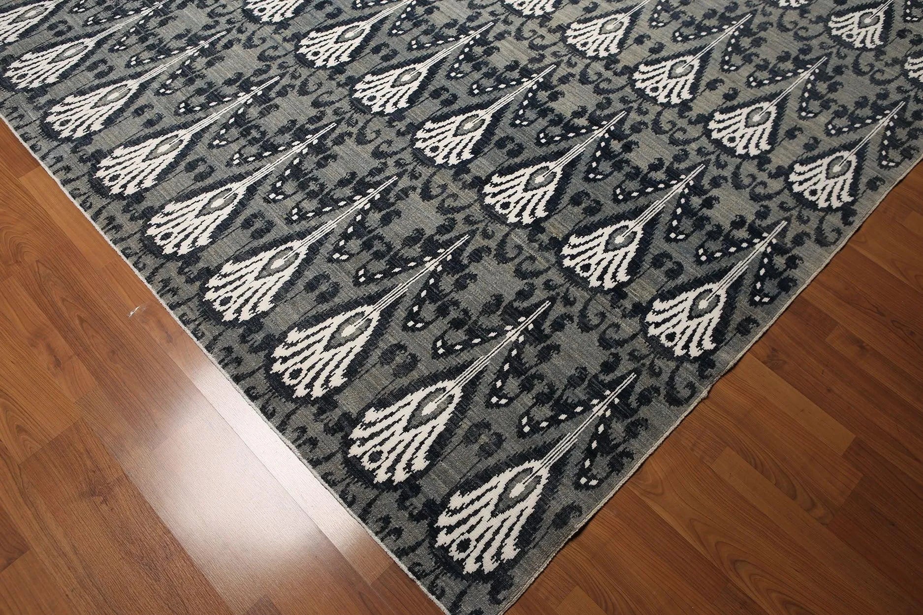 Stone wash Super fine Hand Knotted 200KPSI Ikat Area Rug 100% Wool 9' x 12'-4