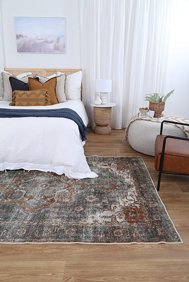 Distressed Vintage Cezanne Area in Grey Rug-3