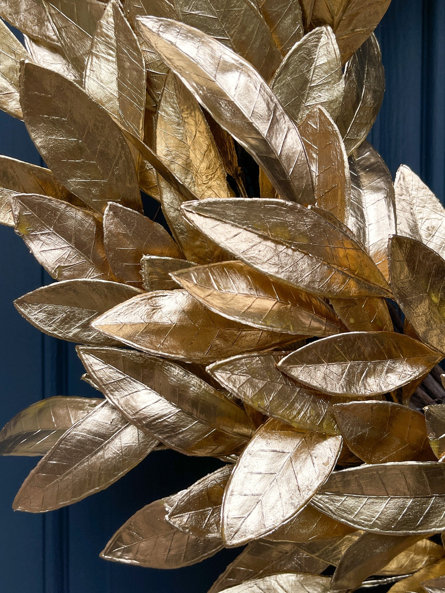 Gold Bay Leaf Wreath with Black Velvet Ribbon