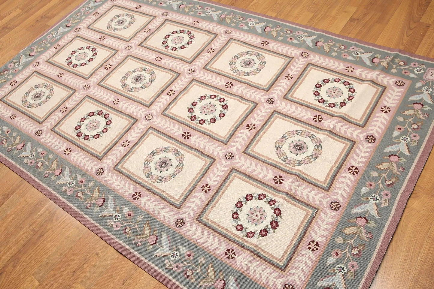 6x9 Beige Hand Woven 100% Wool French Needlepoint Aubusson Area rug-1