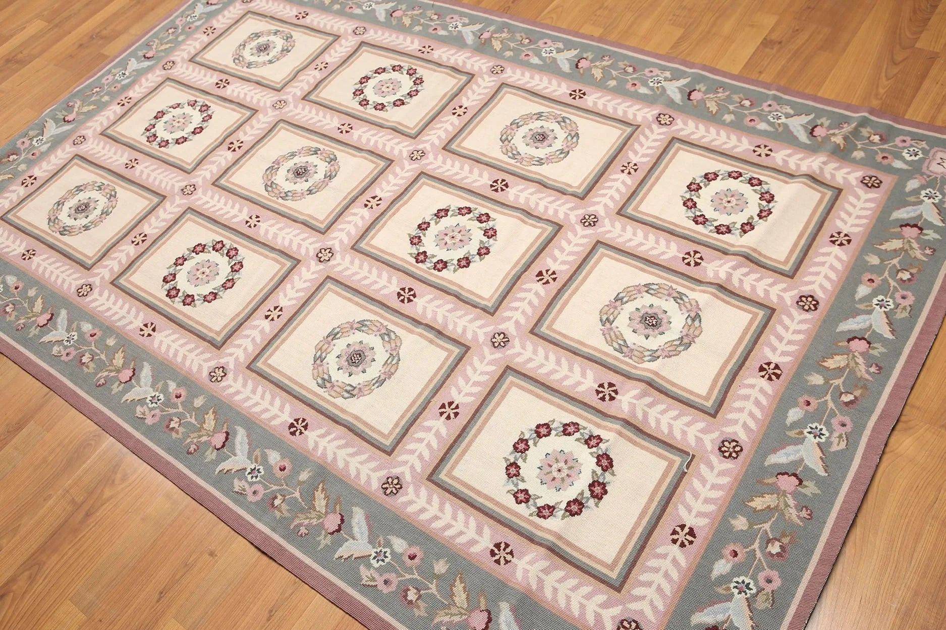 6x9 Beige Hand Woven 100% Wool French Needlepoint Aubusson Area rug-1