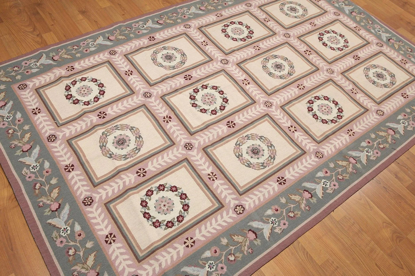 6x9 Beige Hand Woven 100% Wool French Needlepoint Aubusson Area rug-2