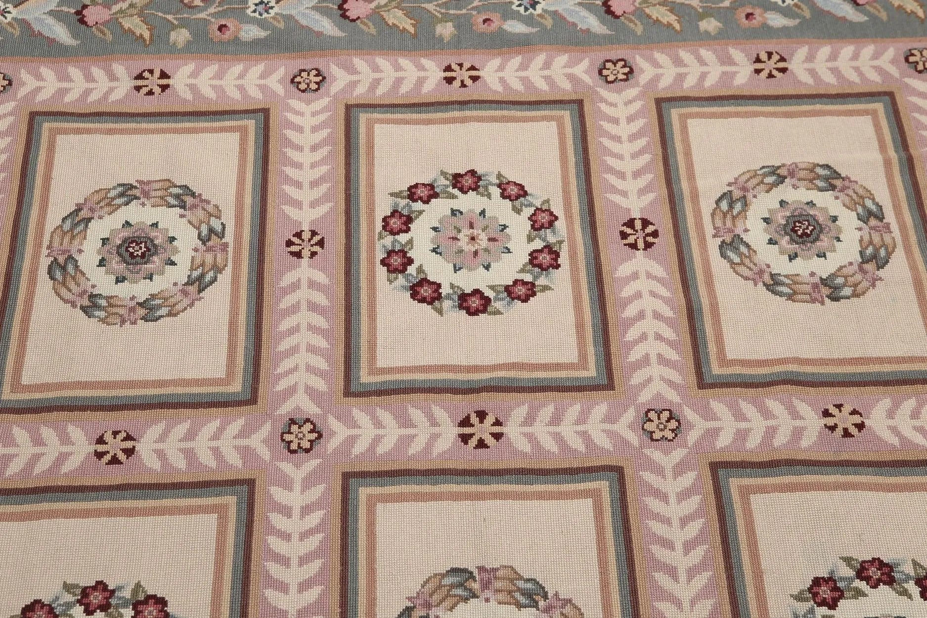 6x9 Beige Hand Woven 100% Wool French Needlepoint Aubusson Area rug-3