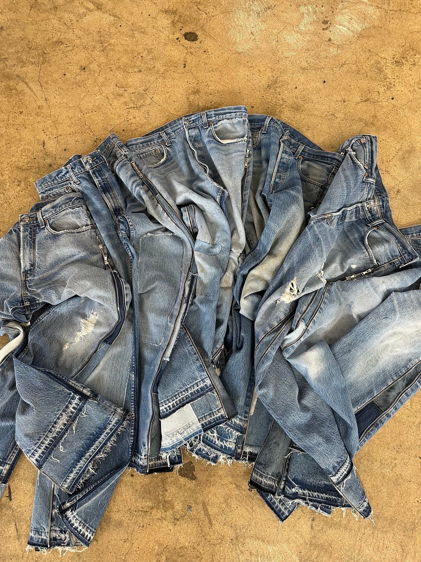 Vintage Reworked Denim Jeans with Full Leg Side Zip