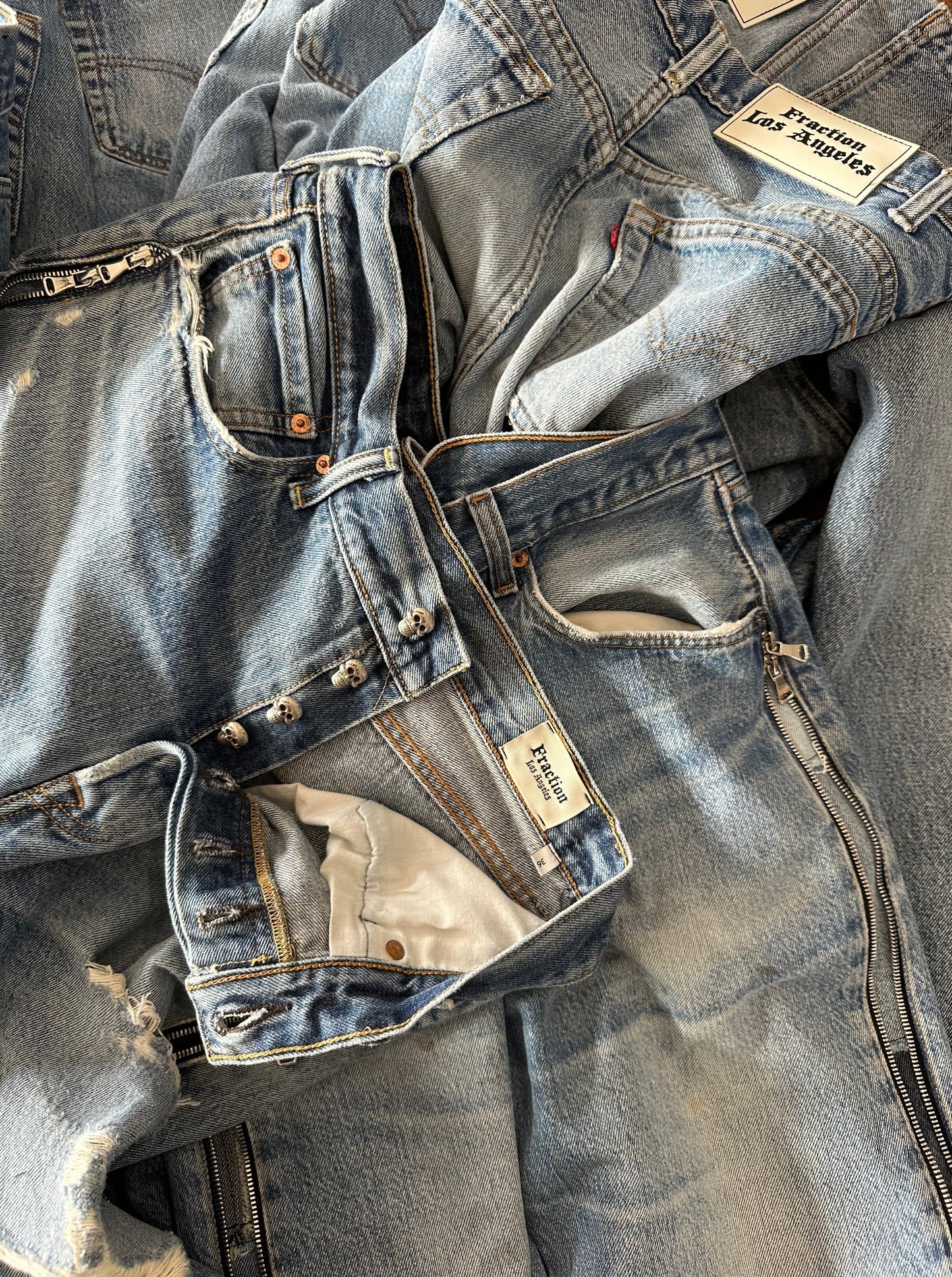 Vintage Reworked Denim Jeans with Full Leg Side Zip