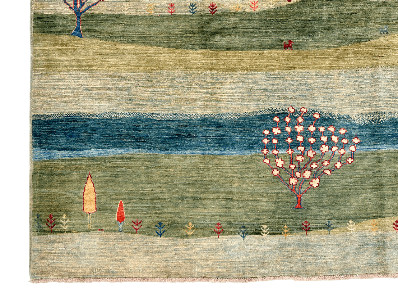 Scenic Afghan Gabbeh (8'02"x9'06") greens/blues-1