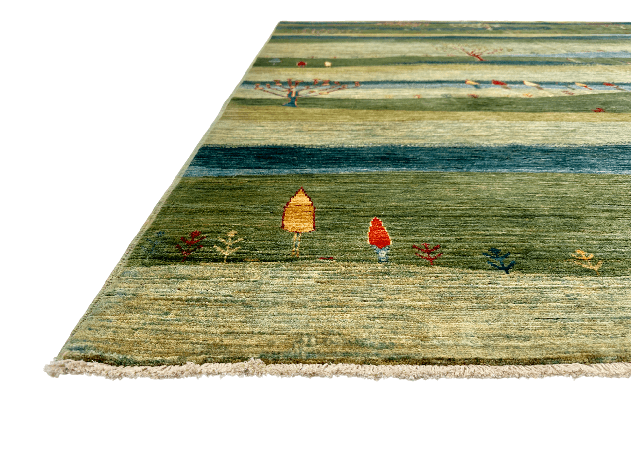 Scenic Afghan Gabbeh (8'02"x9'06") greens/blues-2