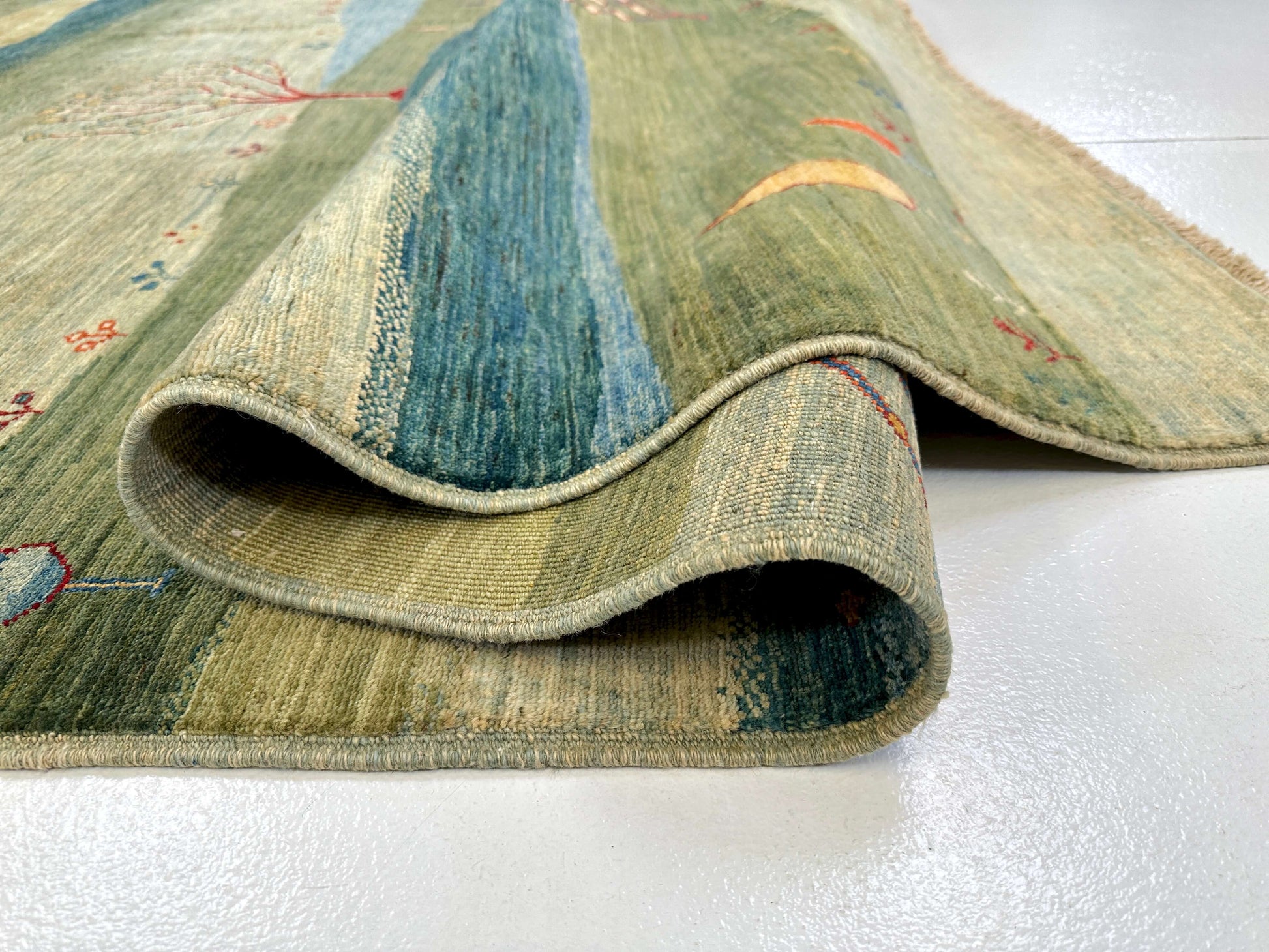 Scenic Afghan Gabbeh (8'02"x9'06") greens/blues-4