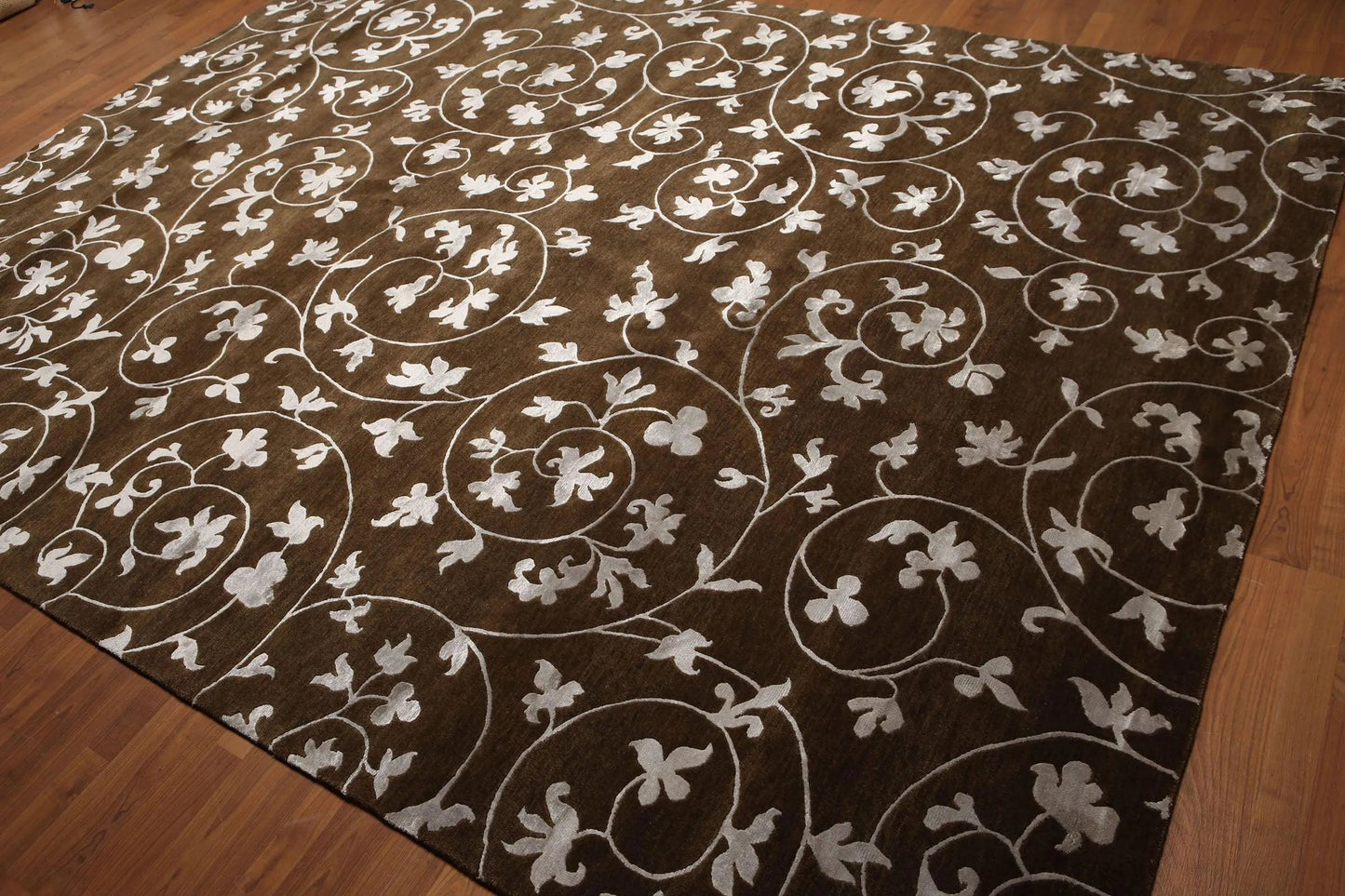 8' x 11' Hand Knotted Wool & Bamboo Silk Oriental Area rug Transitional Brown-3