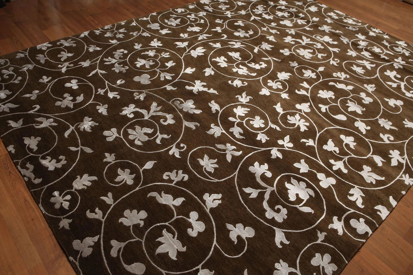 8' x 11' Hand Knotted Wool & Bamboo Silk Oriental Area rug Transitional Brown-4