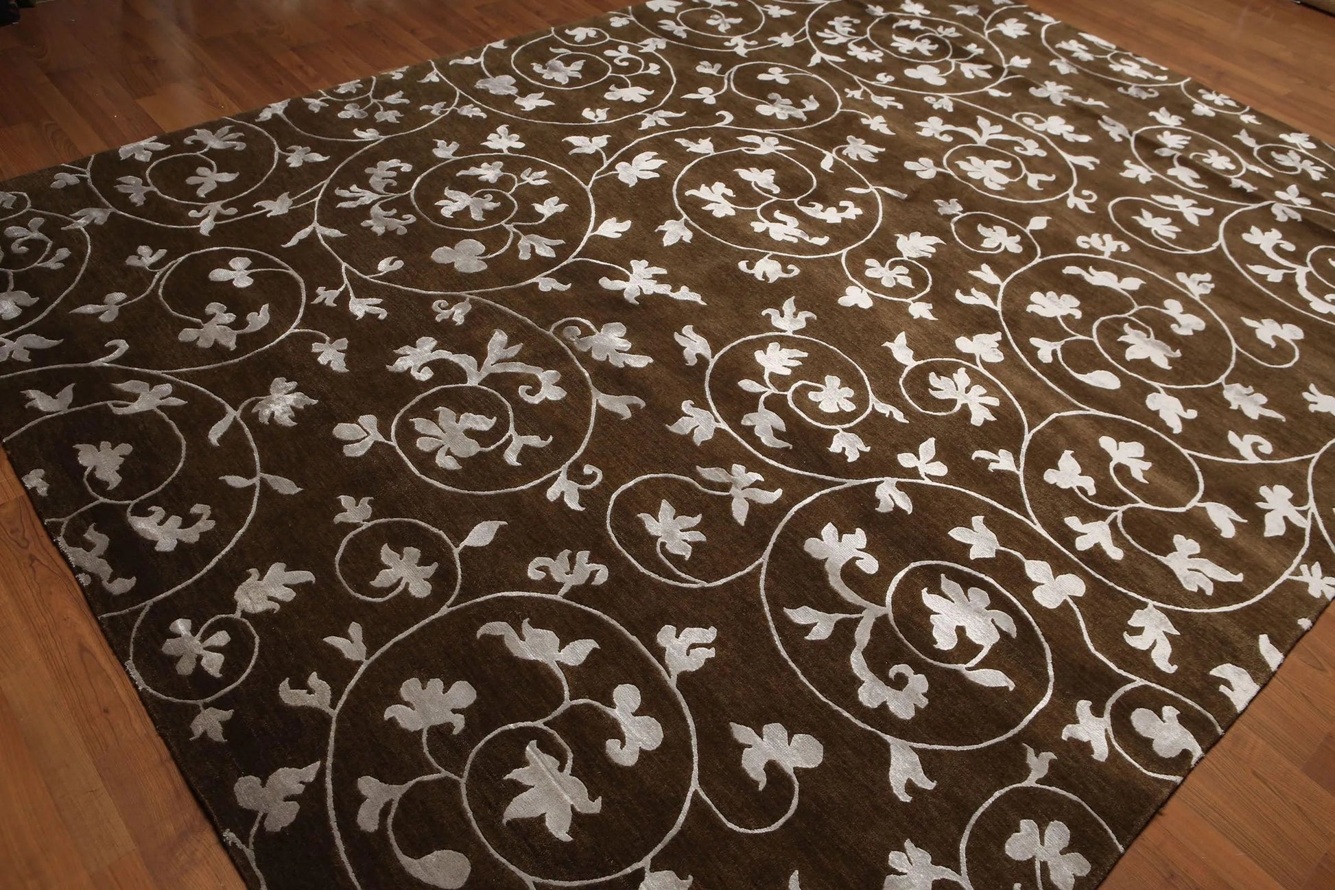 8' x 11' Hand Knotted Wool & Bamboo Silk Oriental Area rug Transitional Brown-4