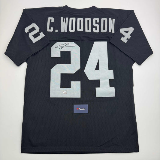 Autographed/Signed Charles Woodson Oakland Raiders Black Mitchell & Ness Football Jersey Fanatics COA