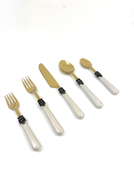White Resin Handle Flatware set of 20 Antique Design