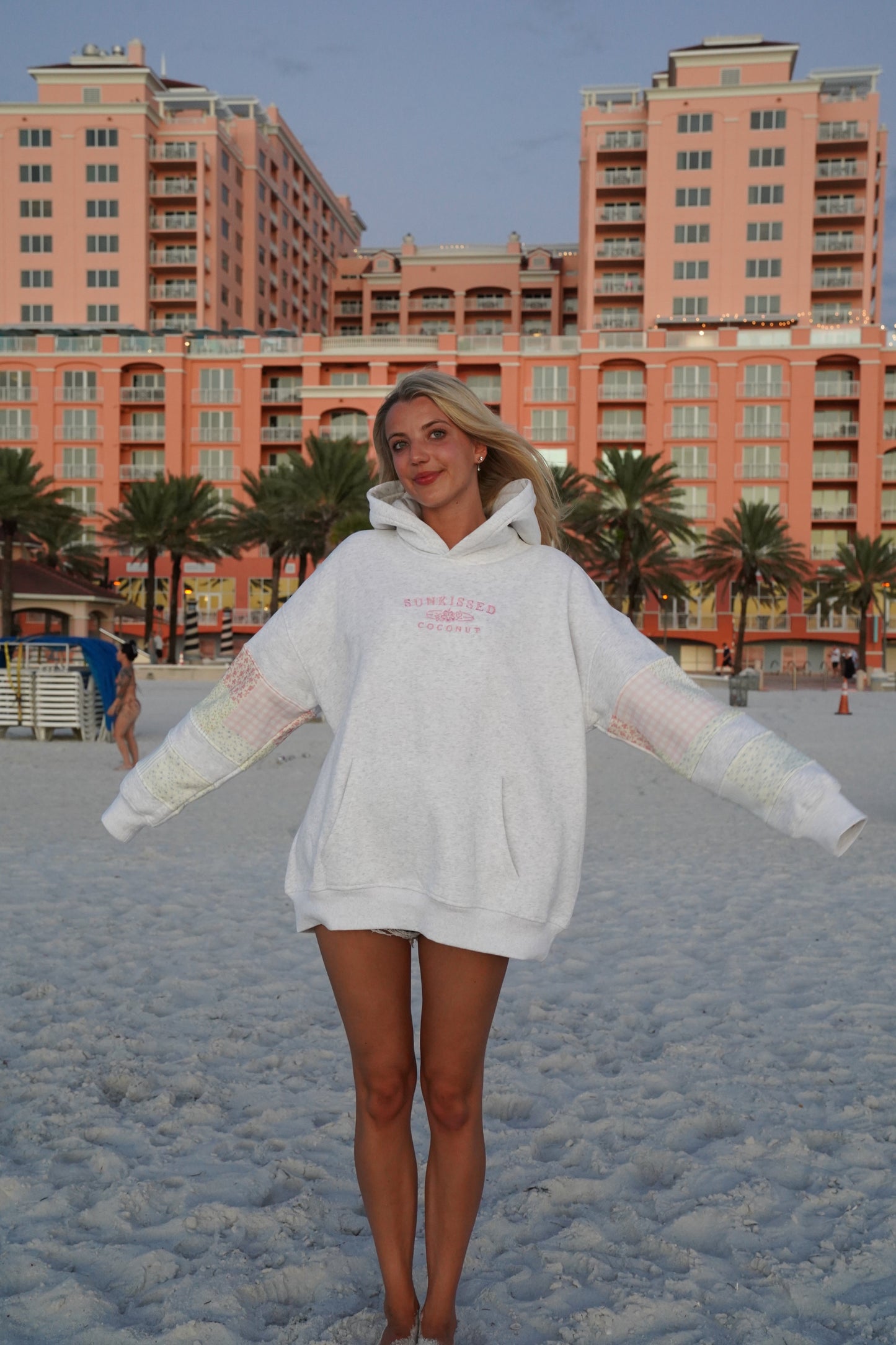 Sunkissedcoconut Quilted Pastel Embroidered Hoodie
