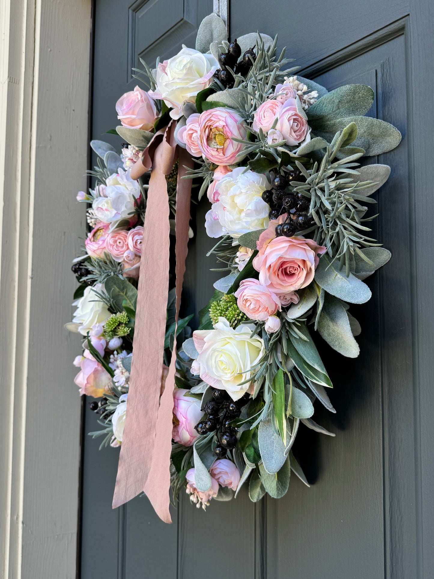 Pink Peony Rose and Ranunculus Spring Wreath