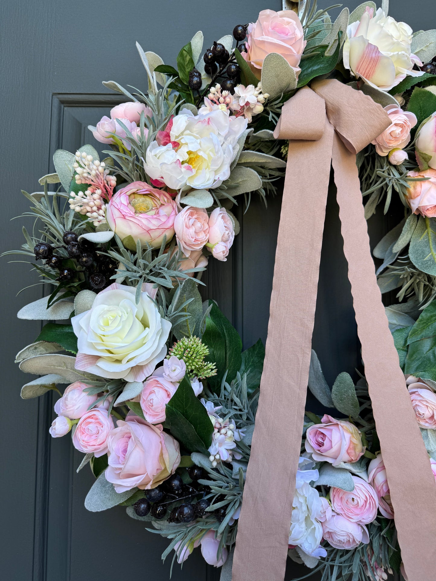Pink Peony Rose and Ranunculus Spring Wreath