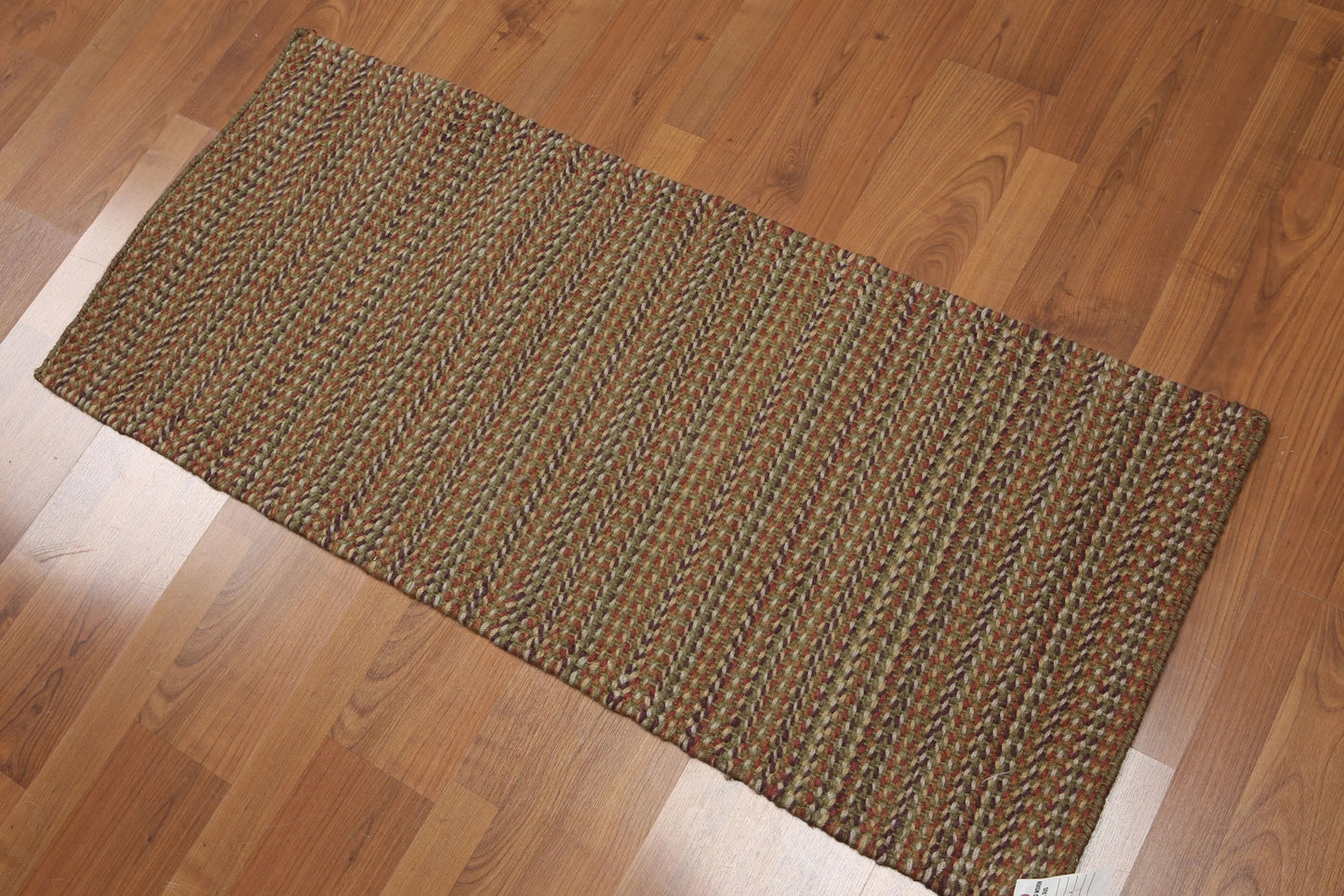 1'9''x4' Dhurry Kilim Reversible Hand-Woven Wool Contemporary Oriental Area Rug-1