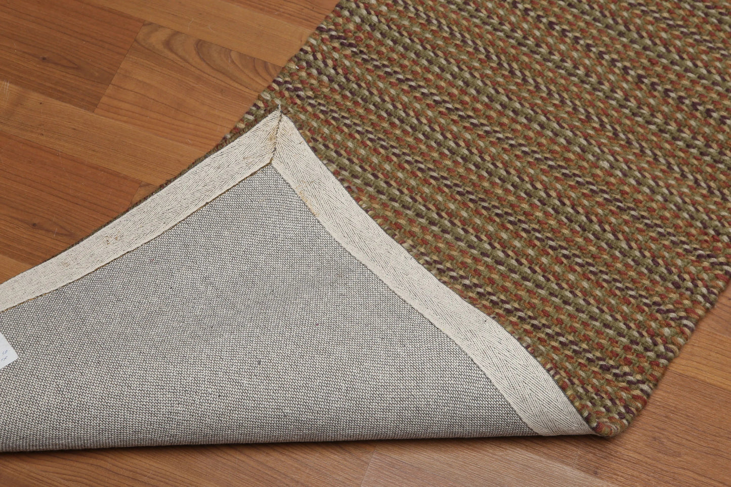 1'9''x4' Dhurry Kilim Reversible Hand-Woven Wool Contemporary Oriental Area Rug-3
