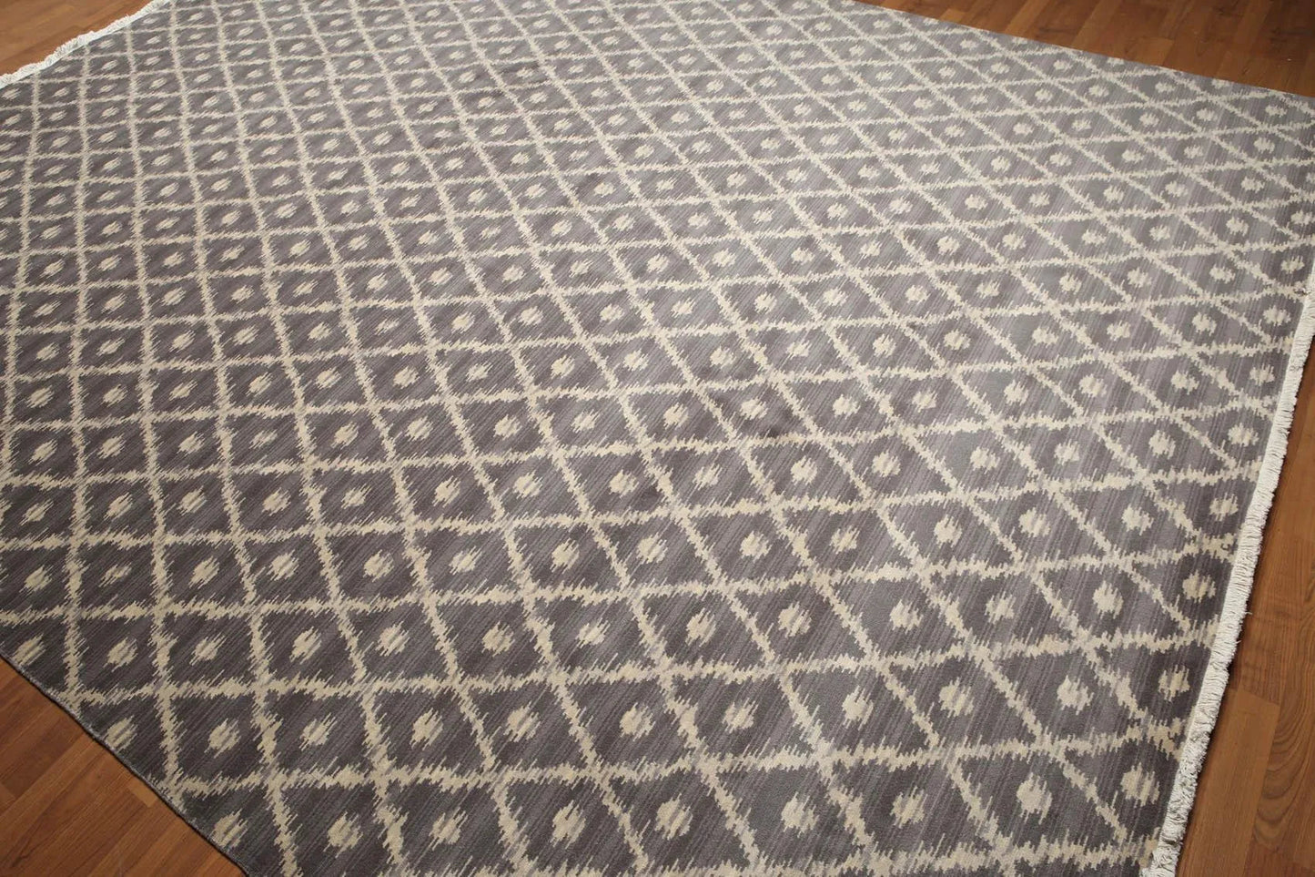 9' x 12' Hand knotted Oriental Area rug Wool full pile Modern Ikat Gray 9x12 ft-3