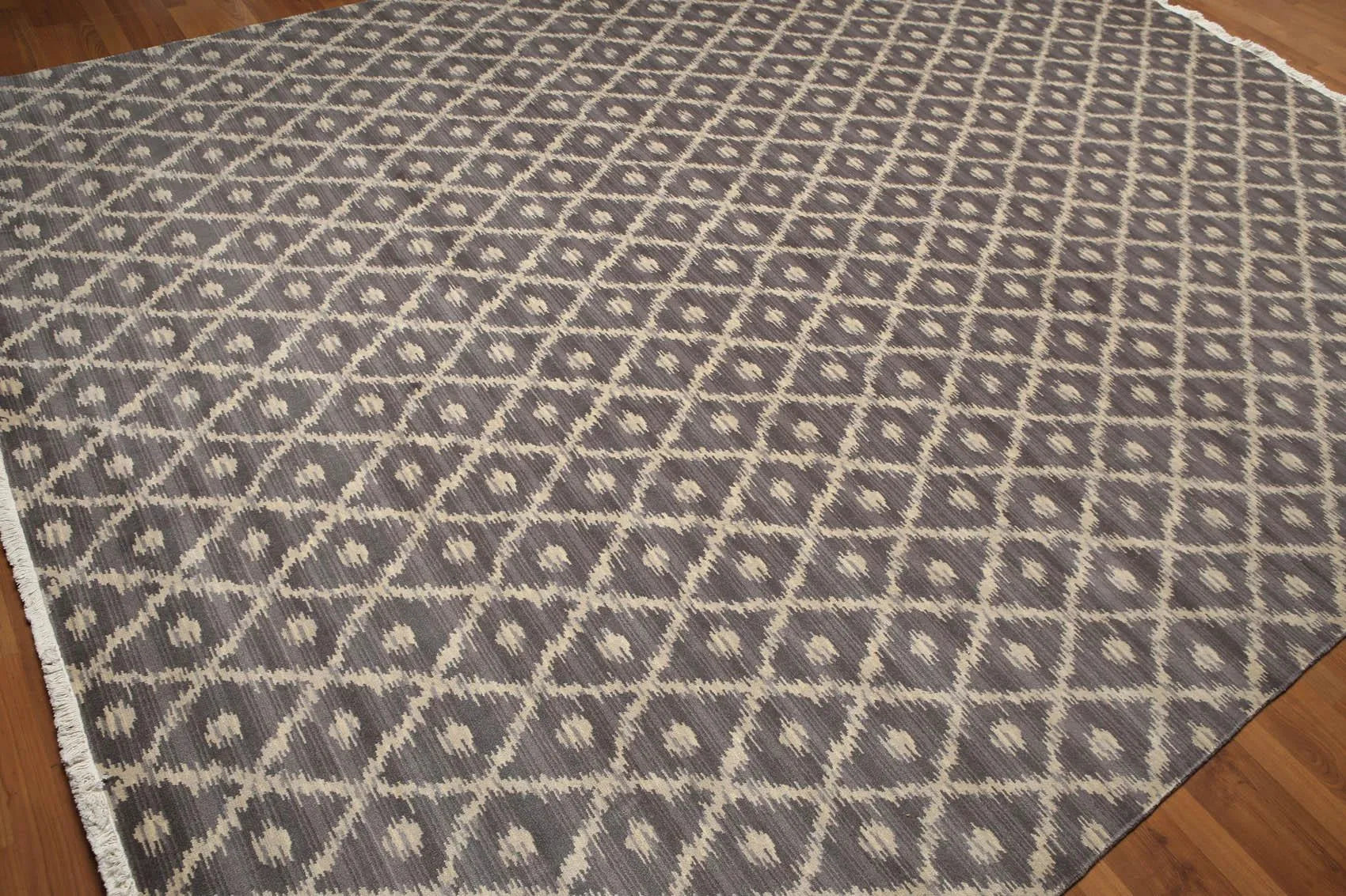9' x 12' Hand knotted Oriental Area rug Wool full pile Modern Ikat Gray 9x12 ft-4