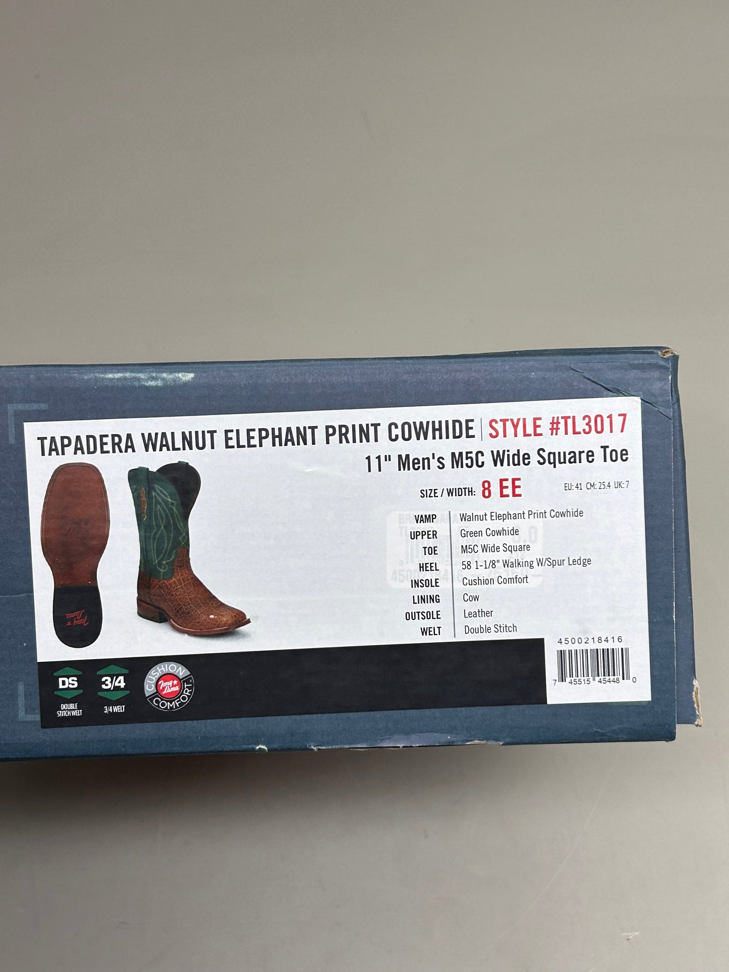 Tony Lama Tapadera Walnut Elephant Print Cowhide Style #TL317 Men's Size 8 EE