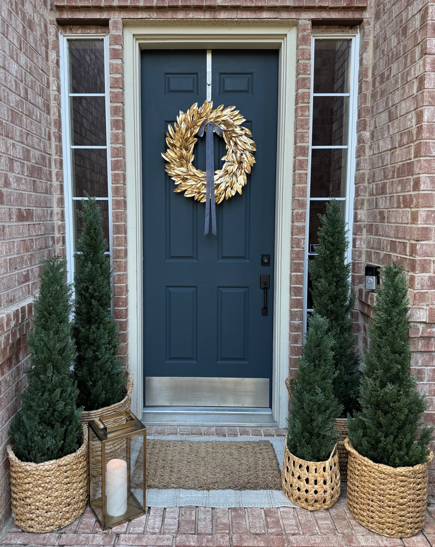 Gold Bay Leaf Wreath with Black Velvet Ribbon