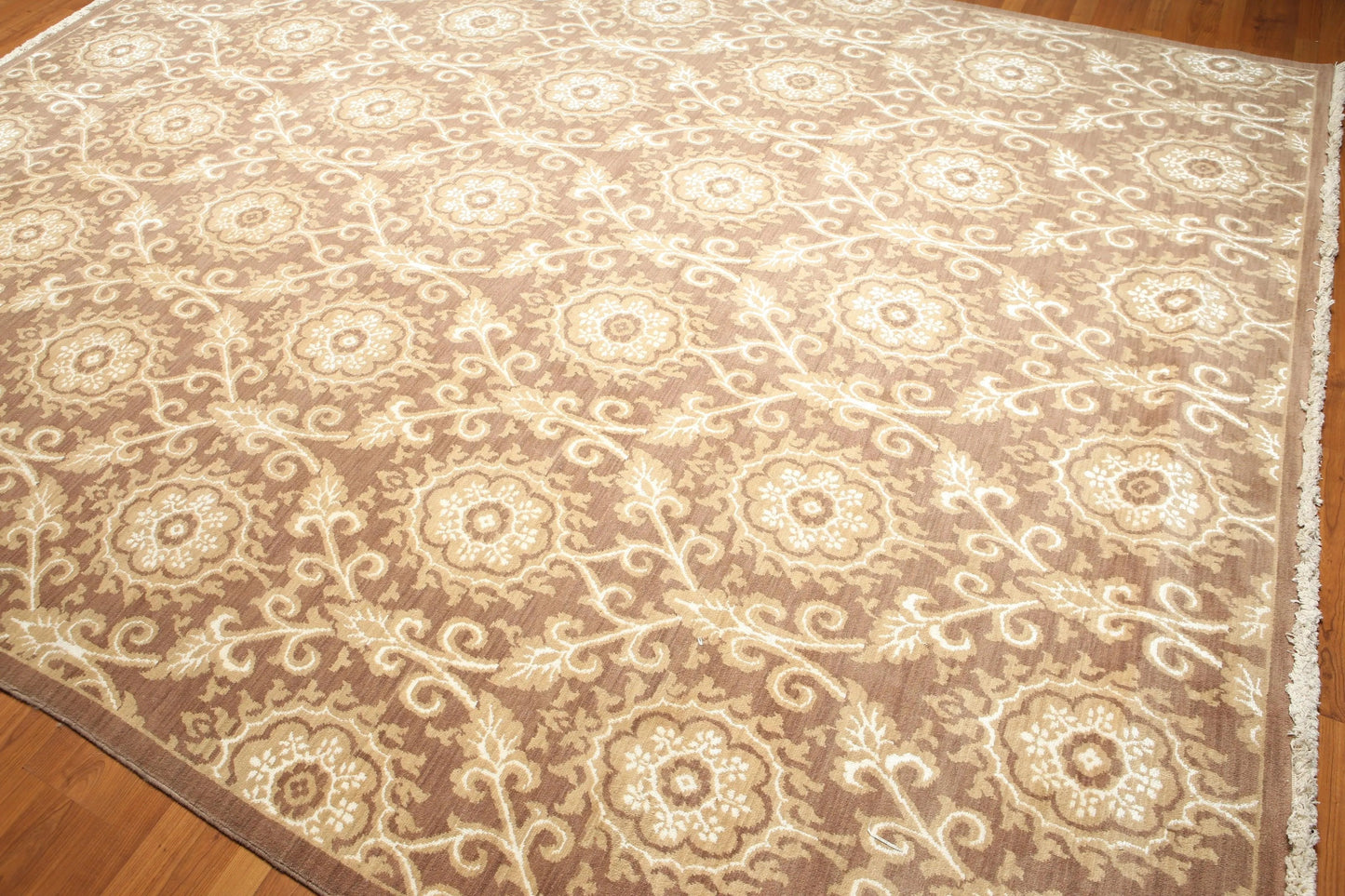 9' x 12' hand knotted Wool Damask Pattern Oriental Area Rug full pile 9x12 Brown-4