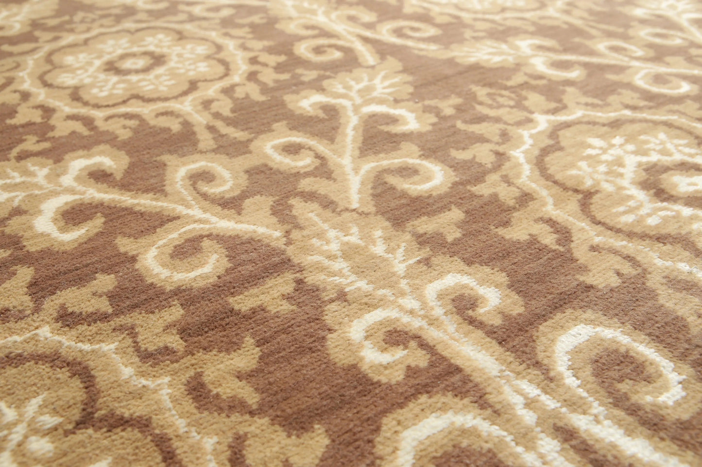 9' x 12' hand knotted Wool Damask Pattern Oriental Area Rug full pile 9x12 Brown-3