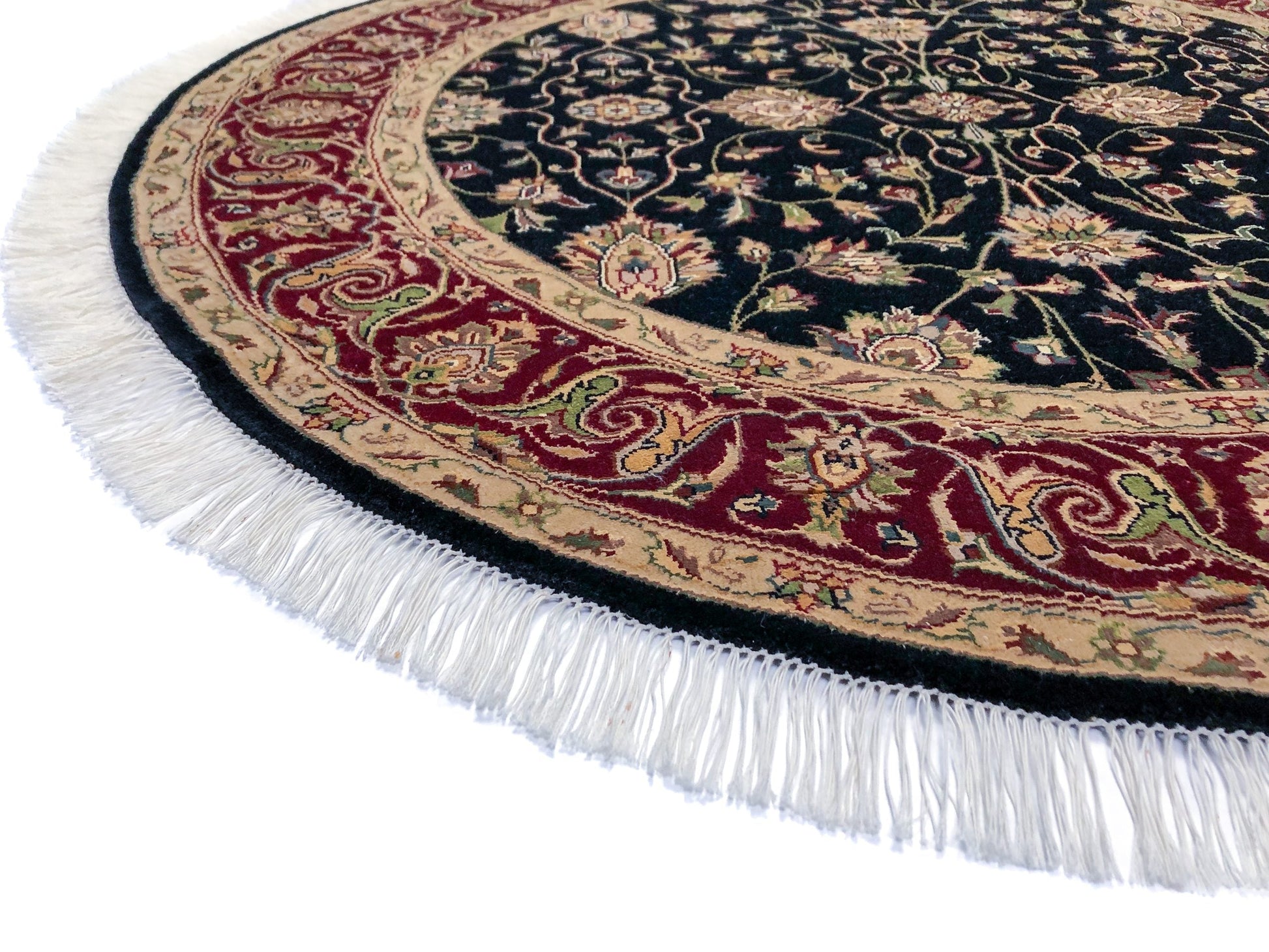 Indo-Persian Wool & Silk blk/dkred 4' round-1