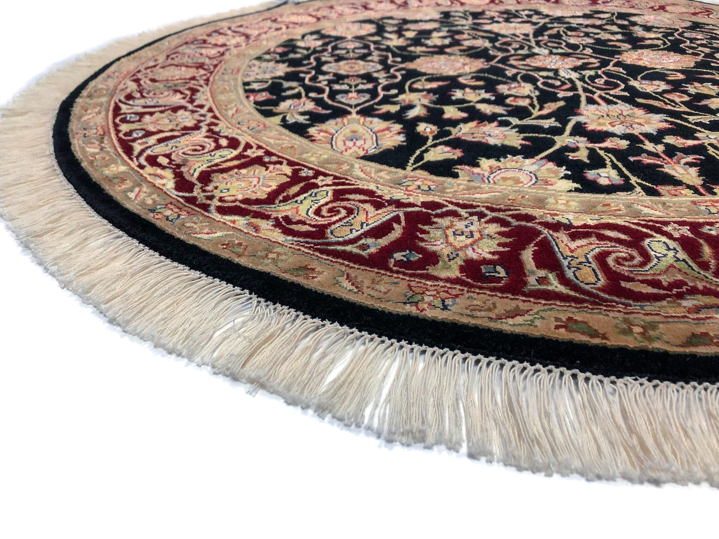 Indo-Persian Wool & Silk blk/dkred 4' round-2