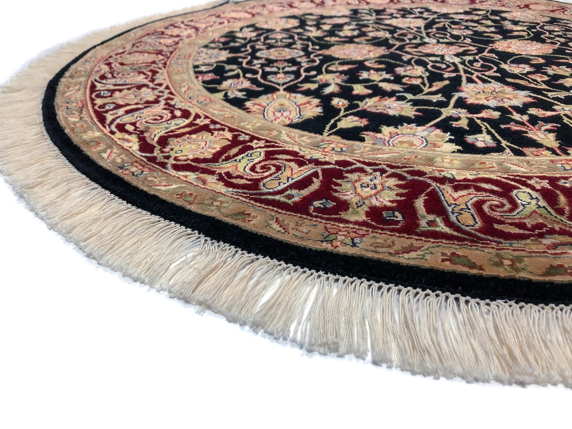 Indo-Persian Wool & Silk blk/dkred 4' round-2