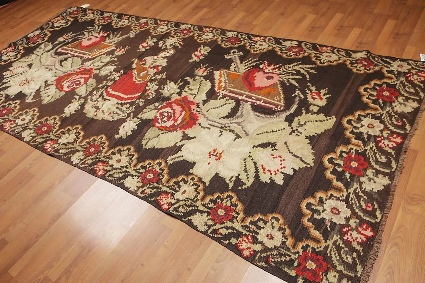 5' 5''x11' 8'' Chocolate Vintage Hand-Woven Turkish Kilim 100% Wool Oriental Area Rug-0