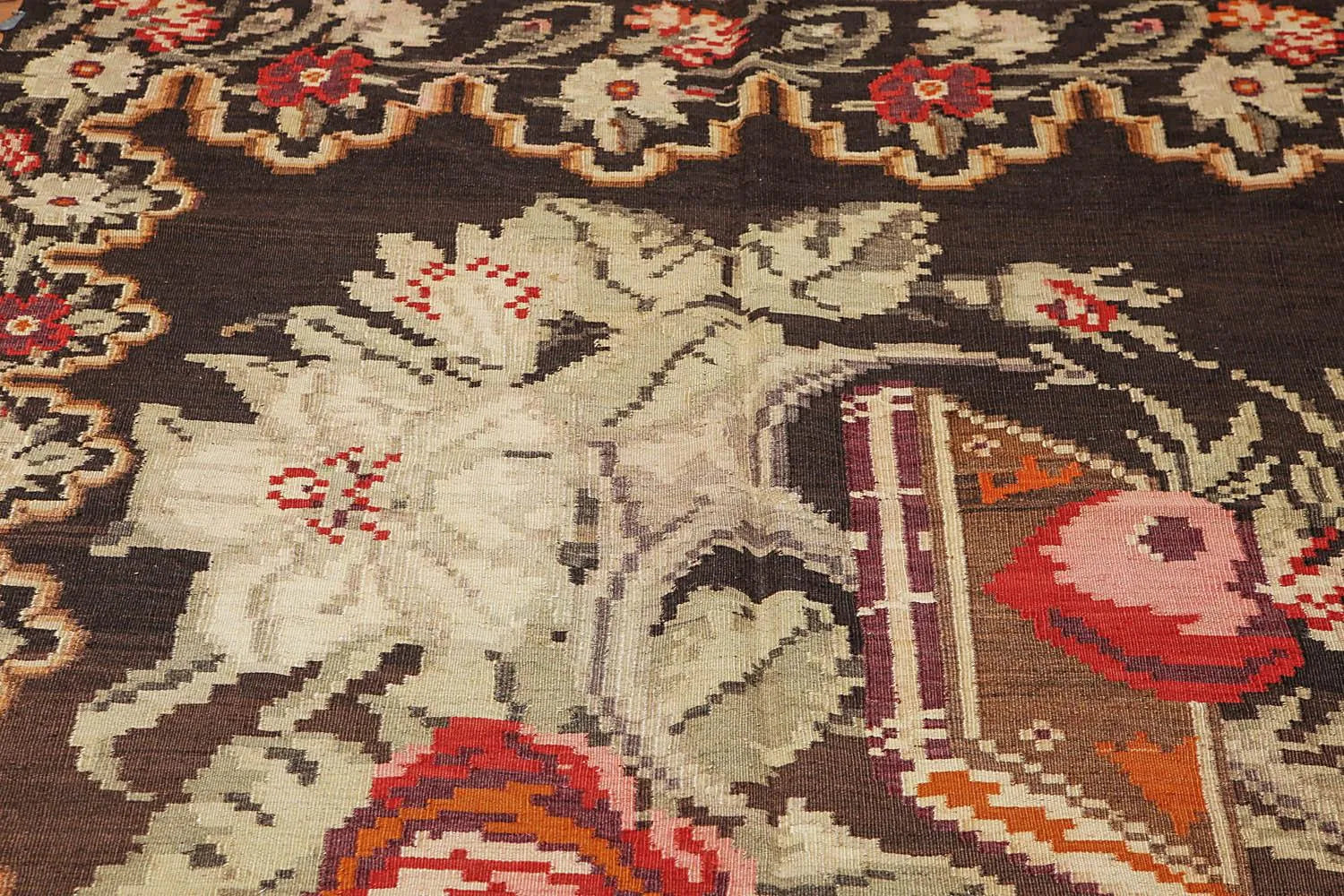 5' 5''x11' 8'' Chocolate Vintage Hand-Woven Turkish Kilim 100% Wool Oriental Area Rug-1