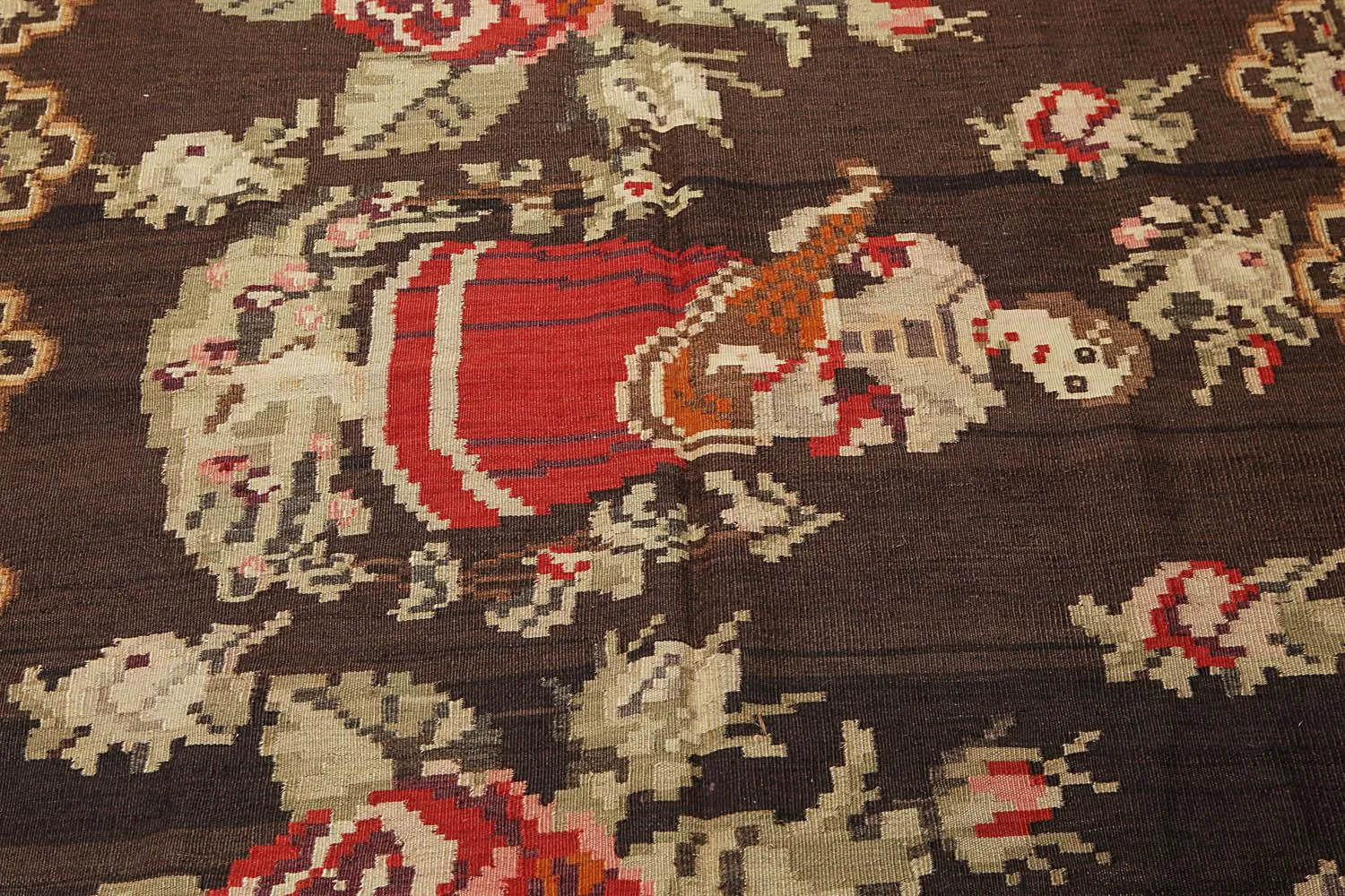5' 5''x11' 8'' Chocolate Vintage Hand-Woven Turkish Kilim 100% Wool Oriental Area Rug-2