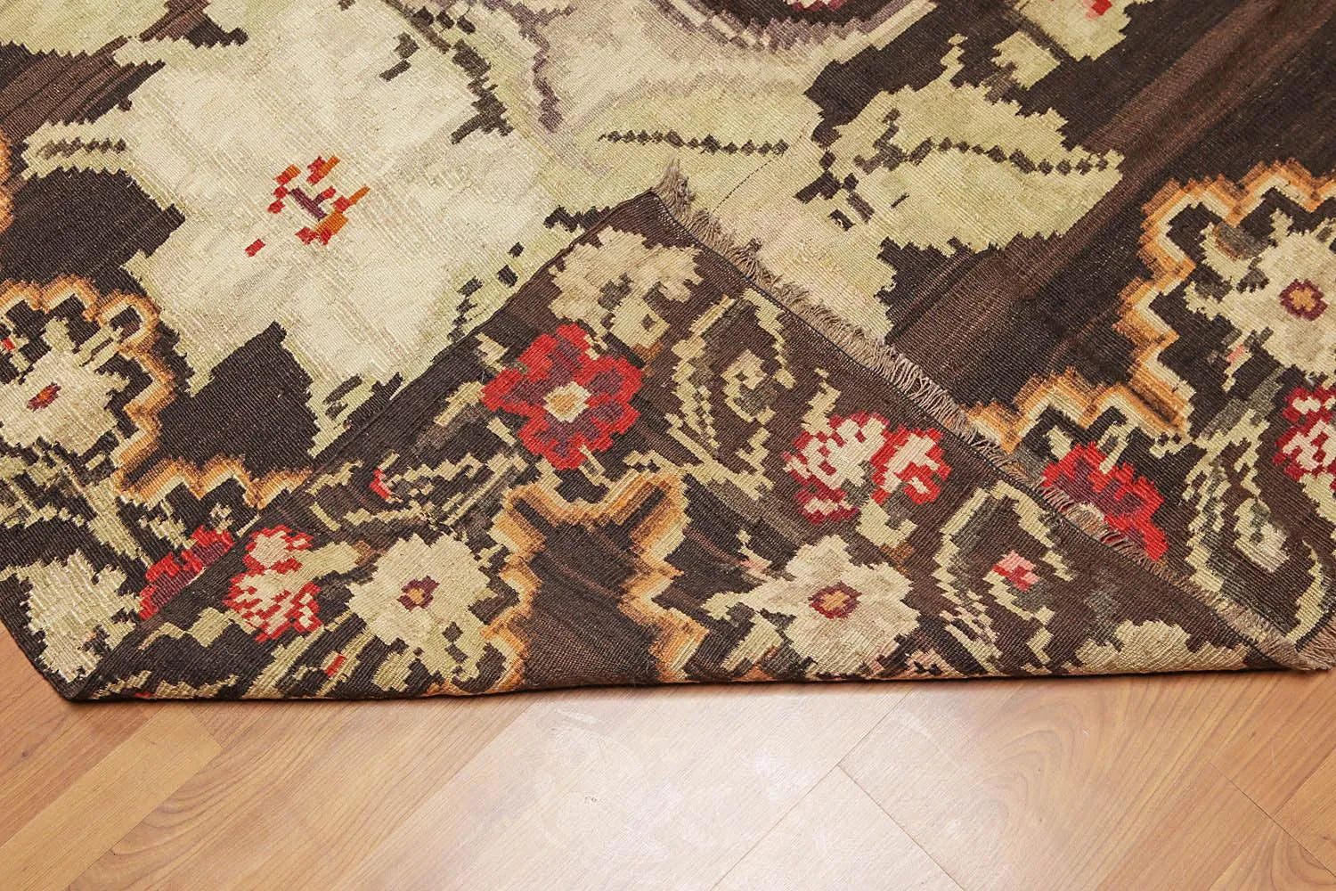 5' 5''x11' 8'' Chocolate Vintage Hand-Woven Turkish Kilim 100% Wool Oriental Area Rug-4