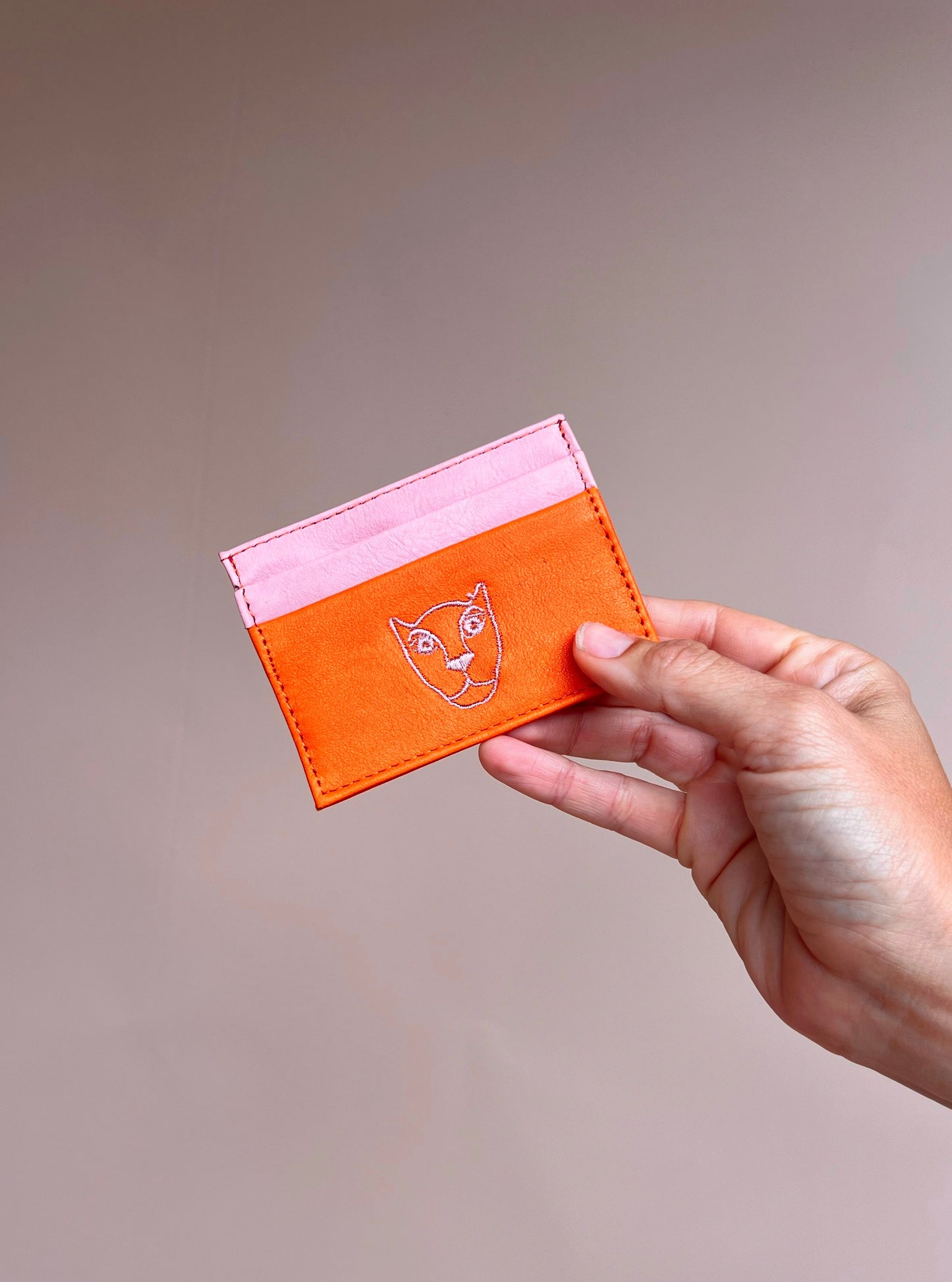 Jaguar Leather Card Holder Wallet Pink and Orange