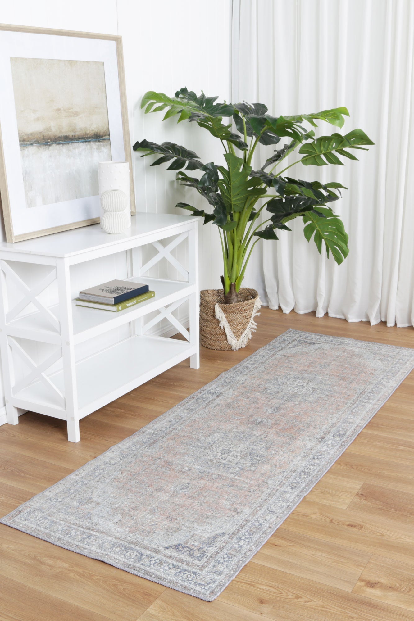 Distressed Vintage Oxus Desert in Grey : Runner Rug-1