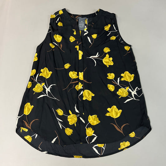 CHELSEA & THEODORE Sleeveless Blouse Women's Size M Black/Yellow Tulip 2165072 (NEW)
