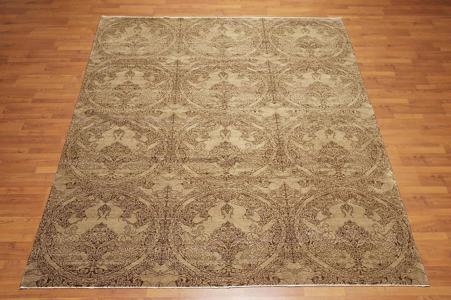 8x10 Tan, Brown Hand knotted Designer 100% Wool Oriental Area Rug-2