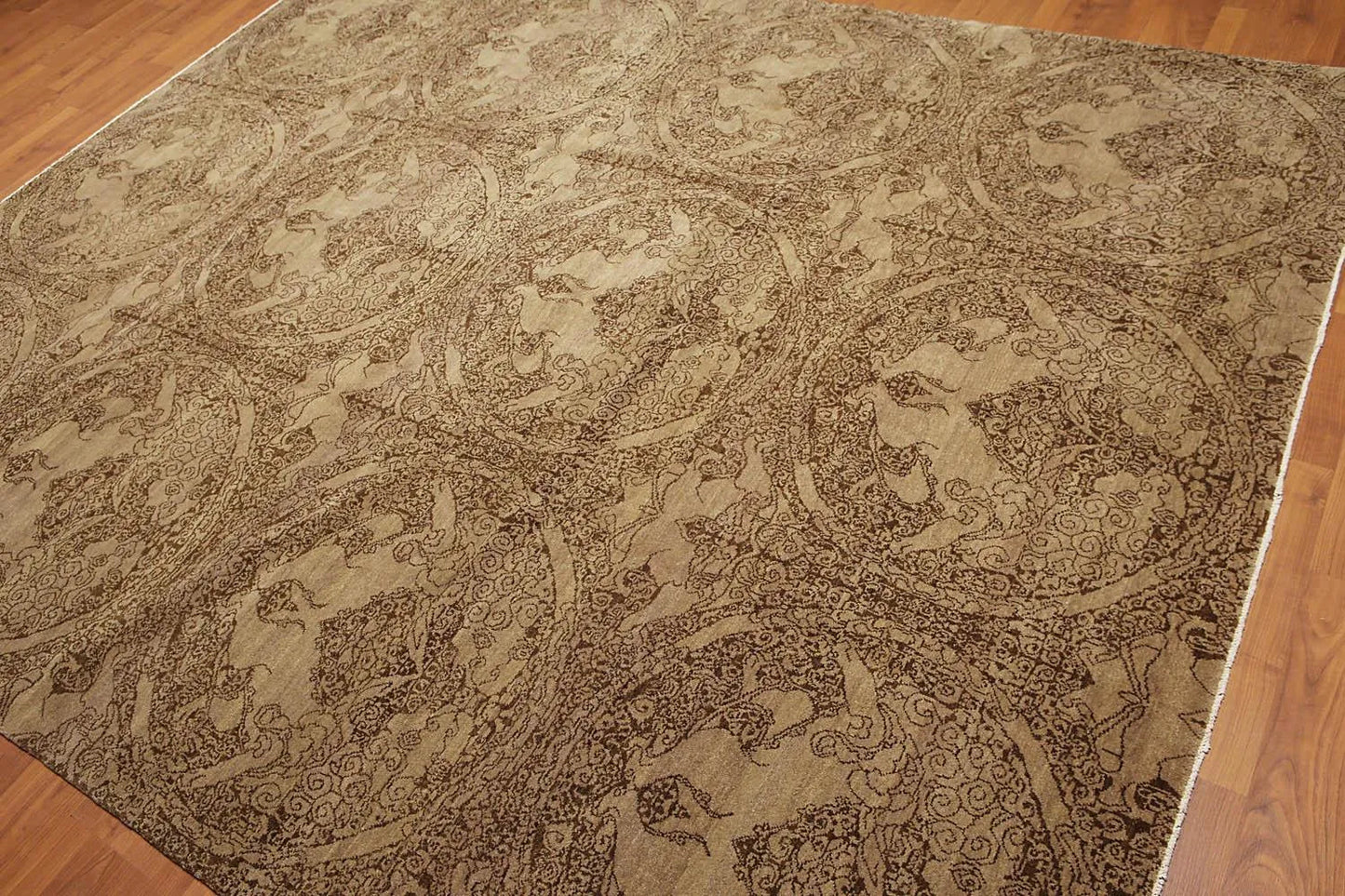 8x10 Tan, Brown Hand knotted Designer 100% Wool Oriental Area Rug-3