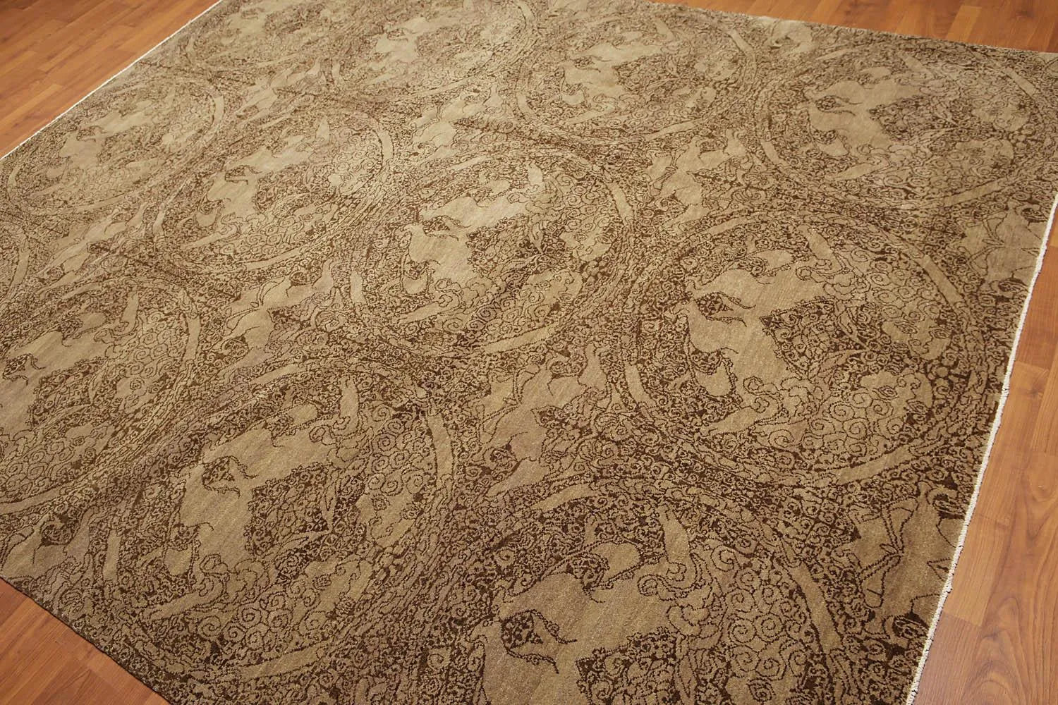 8x10 Tan, Brown Hand knotted Designer 100% Wool Oriental Area Rug-3
