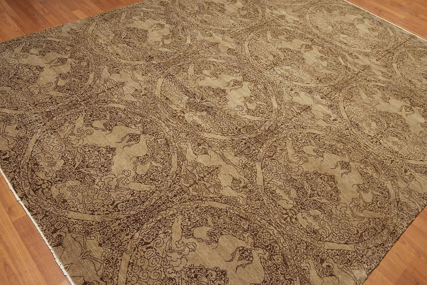 8x10 Tan, Brown Hand knotted Designer 100% Wool Oriental Area Rug-4