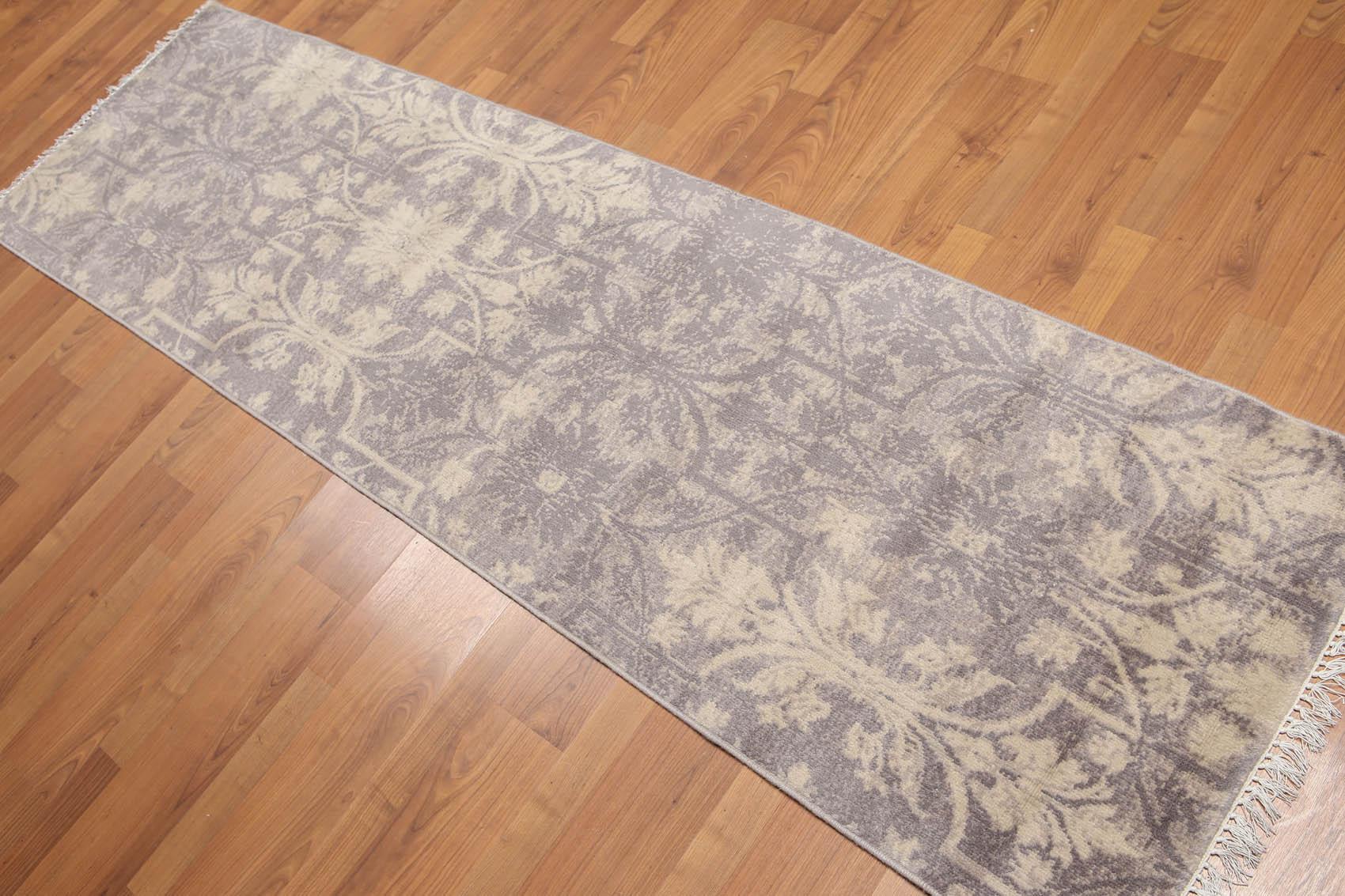 2'4" x 8' Hand Knotted Botanical distressed Wool runner Area rug Gray-0