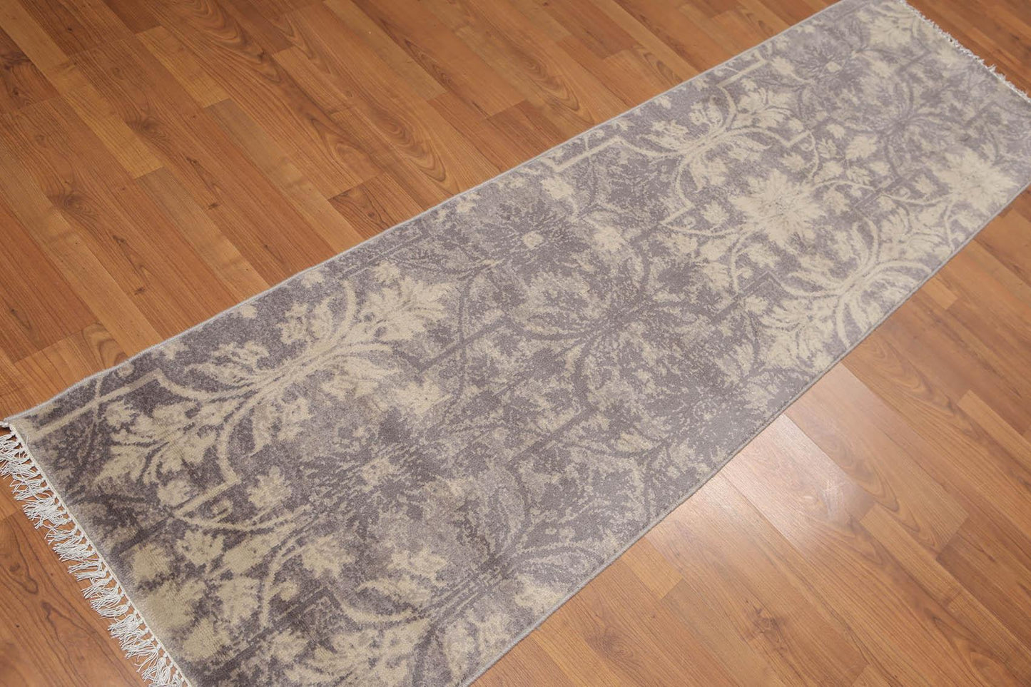 2'4" x 8' Hand Knotted Botanical distressed Wool runner Area rug Gray-1
