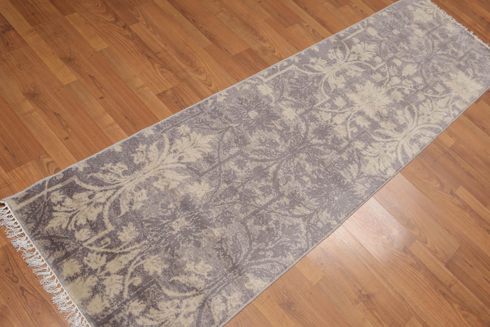 2'4" x 8' Hand Knotted Botanical distressed Wool runner Area rug Gray-1